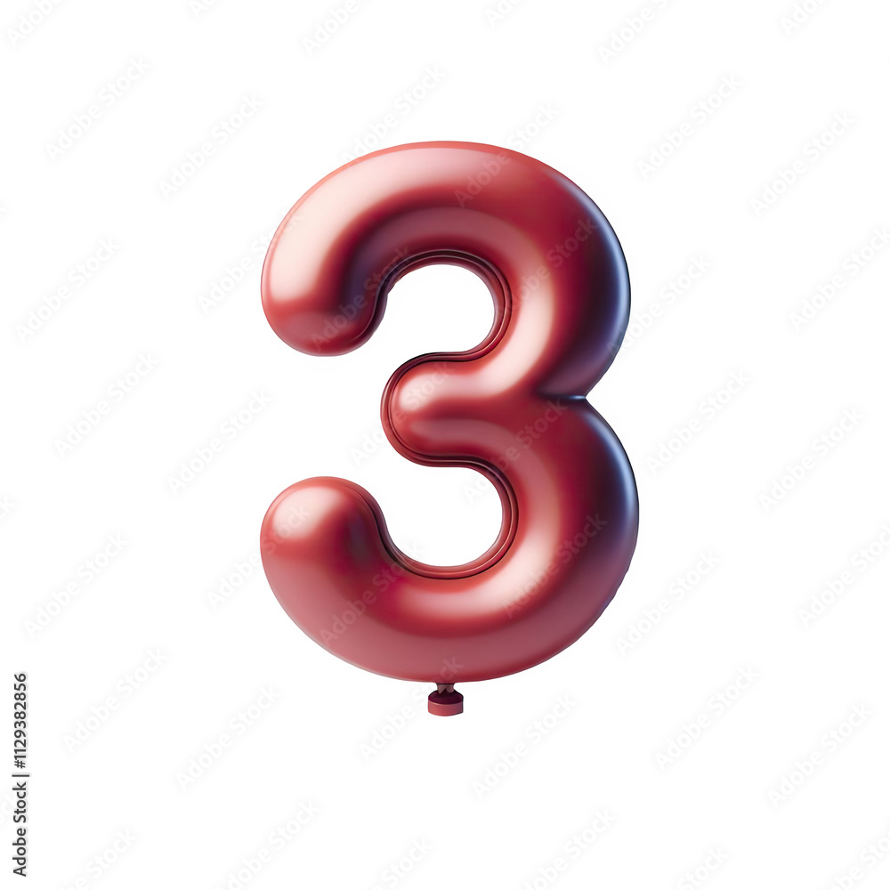 maroon color Number 3 Balloon, Shiny balloon shape party decoration, isolated on transparent cutout PNG maroon color Number 3 Balloon, Shiny balloon shape party decoration, isolated on transparent cutout PNG