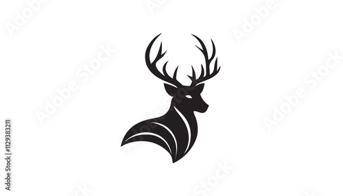 Black deer silhouette on white background. Deer silhouette vector. Animal silhouette. Deer vector Illustration. 