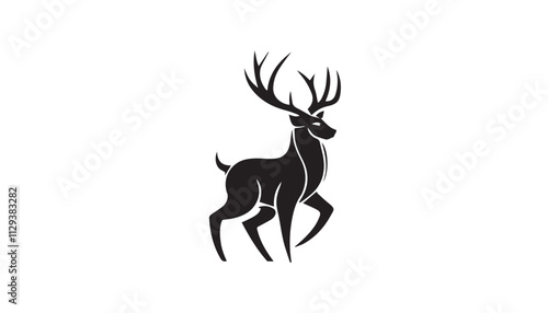 Black deer silhouette on white background. Deer silhouette vector. Animal silhouette. Deer vector Illustration. 