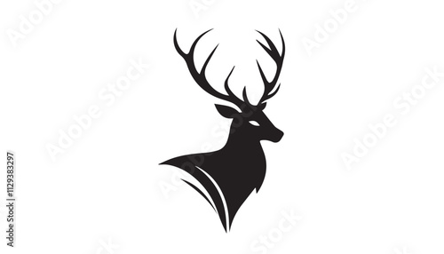 Black deer silhouette on white background. Deer silhouette vector. Animal silhouette. Deer vector Illustration. 
