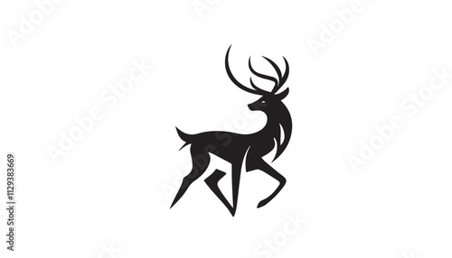 Black deer silhouette on white background. Deer silhouette vector. Animal silhouette. Deer vector Illustration. 