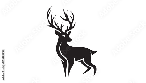 Black deer silhouette on white background. Deer silhouette vector. Animal silhouette. Deer vector Illustration. 