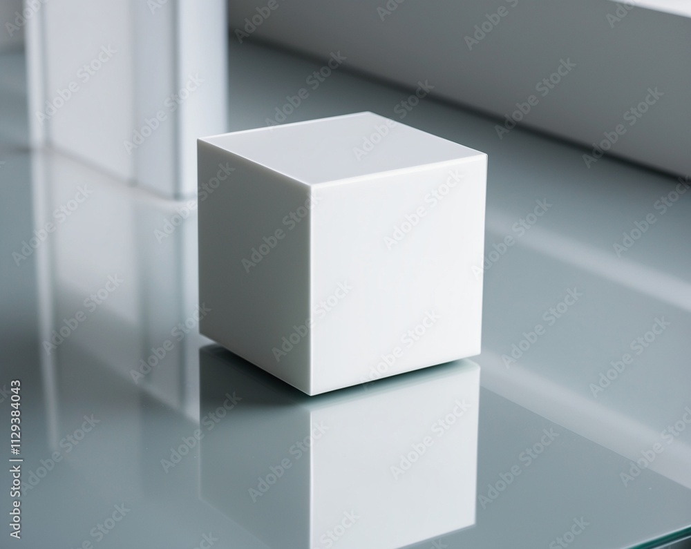Geometric White Cube on a Reflective Tabletop - Ideal for Products with a Geometric or Architectural Theme Geometric White Cube on a Reflective Tabletop - Ideal for Products with a Geometric or Architectural Theme