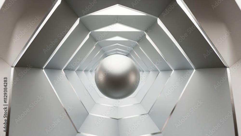 Futuristic Geometric Tunnel with a Floating Sphere - Ideal for Products with a Futuristic, Sci-Fi Aesthetic Futuristic Geometric Tunnel with a Floating Sphere - Ideal for Products with a Futuristic, Sci-Fi Aesthetic