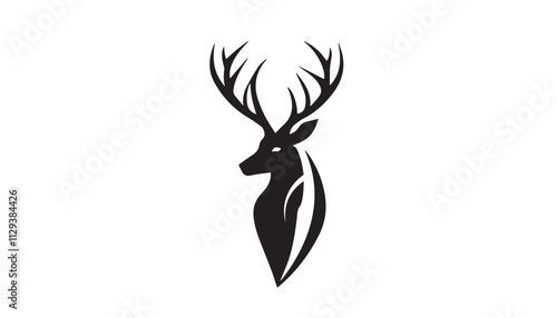 Black deer silhouette on white background. Deer silhouette vector. Animal silhouette. Deer vector Illustration. 