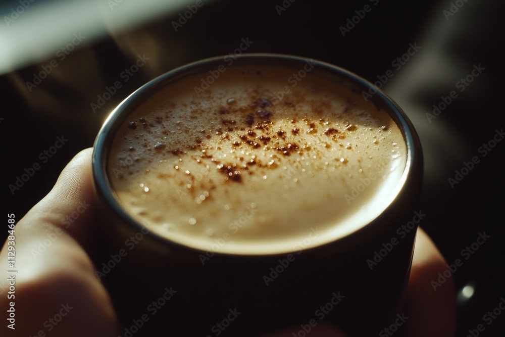 A person holds a cup of coffee in a close-up shot A person holds a cup of coffee in a close-up shot