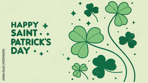 happy st. patrick's day greeting card with green shamrocks and stars. eps 10