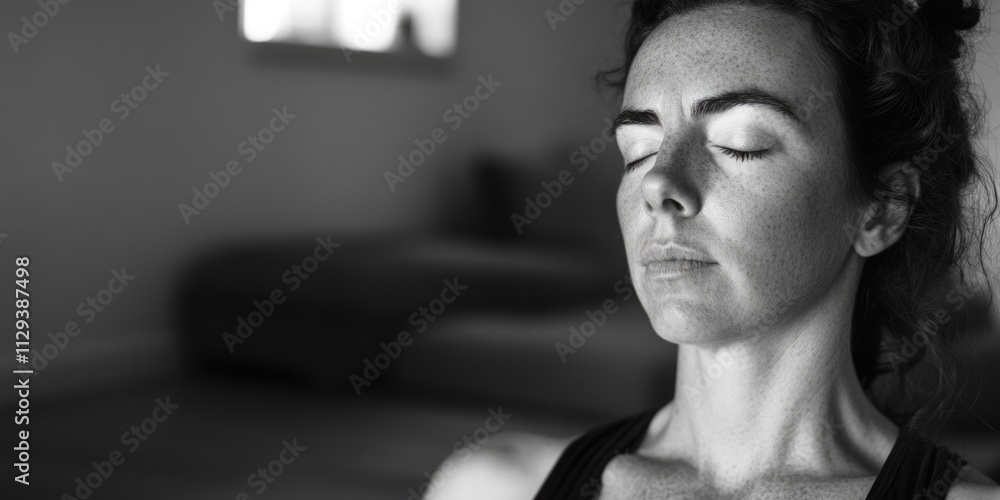 A black and white photo of a woman with her eyes closed, possibly reflecting or contemplating A black and white photo of a woman with her eyes closed, possibly reflecting or contemplating