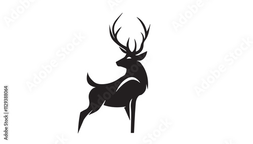 Black deer silhouette on white background. Deer silhouette vector. Animal silhouette. Deer vector Illustration. 