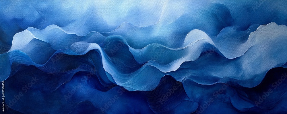 Fototapeta premium Flowing Waves of Deep Blue Elegance in Soft Light, Generative AI