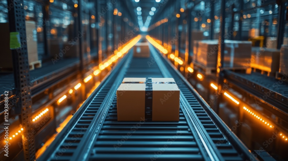 Fototapeta premium Advanced supply chain management system optimizing package movement in a modern warehouse