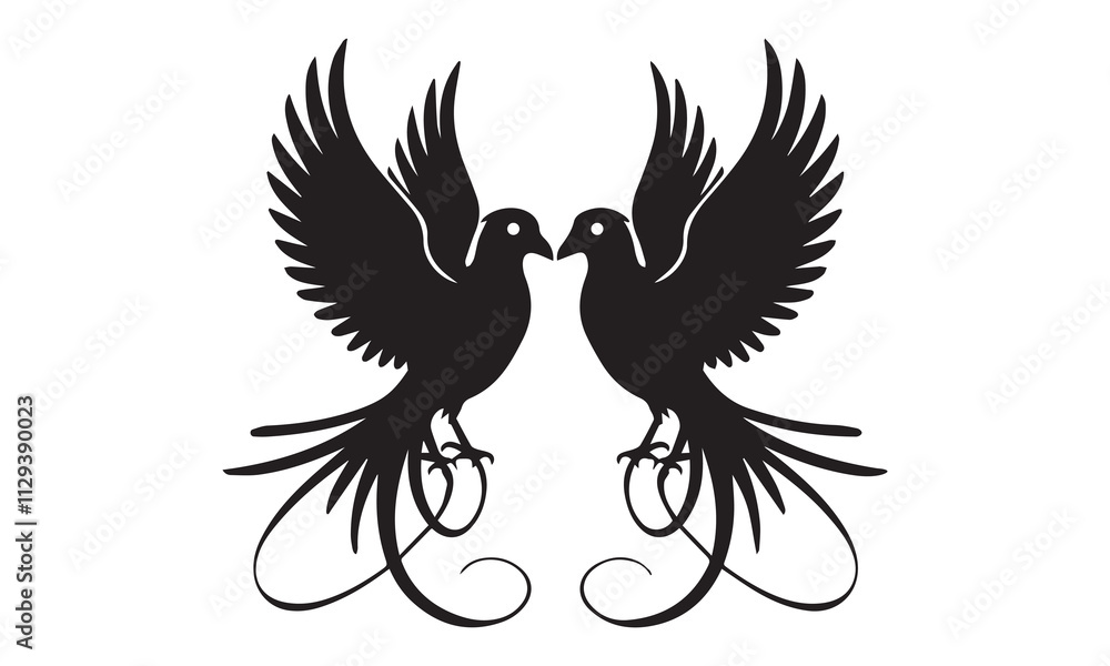 Obraz premium Flying birds silhouettes isolated on white background, vector. Set of flying birds, illustration.