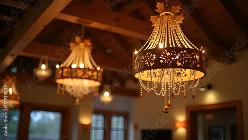Warm Glow of Festive Wooden Chandeliers