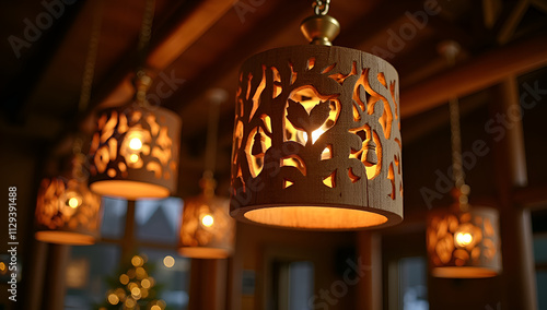 Golden Accents on Festive Wooden Chandeliers