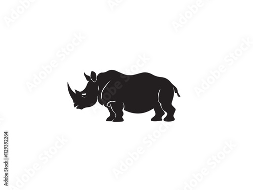 Wild black Rhino Silhouette on white background. Black and white rhino vector silhouette. Animal Silhouette. Vector illustration. 