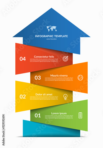 Upward arrow infographic template. Business growth concept with 4 steps, options, parts. Can be used for diagram, chart, web design. Vector illustration.