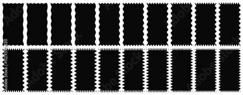 Zigzag frame. Rectangle shape frame with zigzag edge. Rectangular jagged curved box element. Set of various shapes and colors frame. Different shapes and sizes frame with zigzag edge