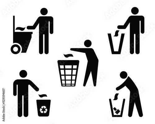Collection of signs for throwing rubbish in its place