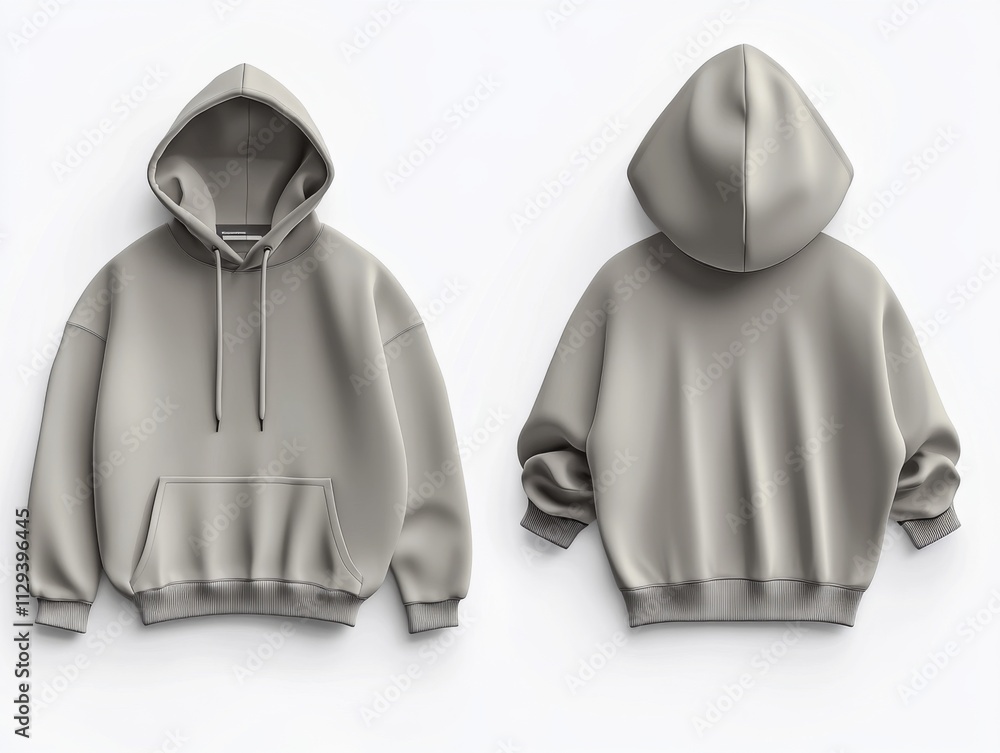 A plain gray hoodie is displayed with detailed front and back views, highlighting the simple and comfortable design, suitable for casual everyday wear. A plain gray hoodie is displayed with detailed front and back views, highlighting the simple and comfortable design, suitable for casual everyday wear.