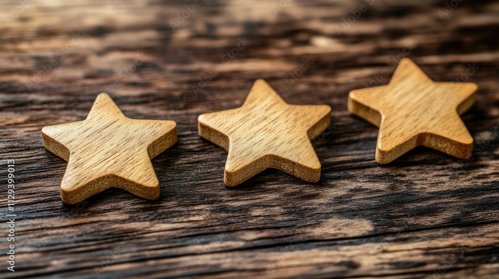 Star shaped wooden tokens on rustic wood background symbolizing customer service ratings and experience in a service-oriented context. Star shaped wooden tokens on rustic wood background symbolizing customer service ratings and experience in a service-oriented context.