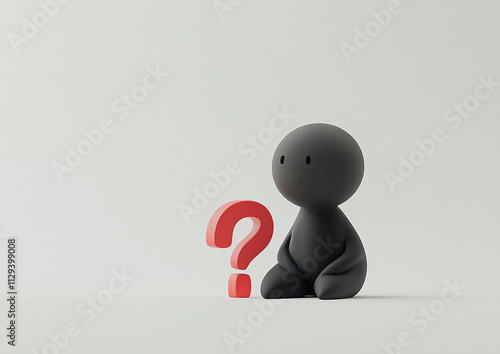 Curious figure pondering a question mark in a minimalist setting photo