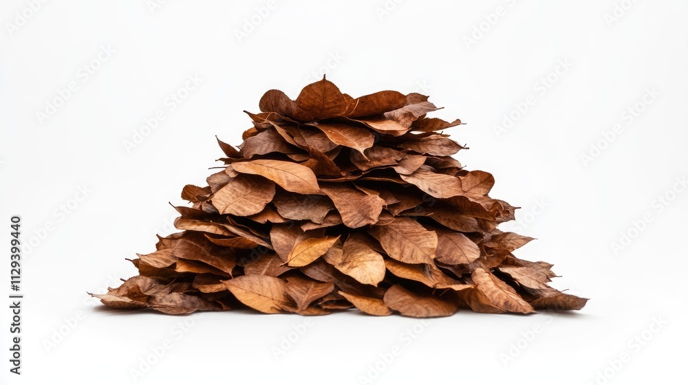 Piled dry leaves on staircase isolated on white background showcasing autumn's natural beauty and earthy textures Piled dry leaves on staircase isolated on white background showcasing autumn's natural beauty and earthy textures