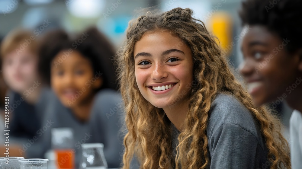 A girl with long hair is smiling at the camera A girl with long hair is smiling at the camera