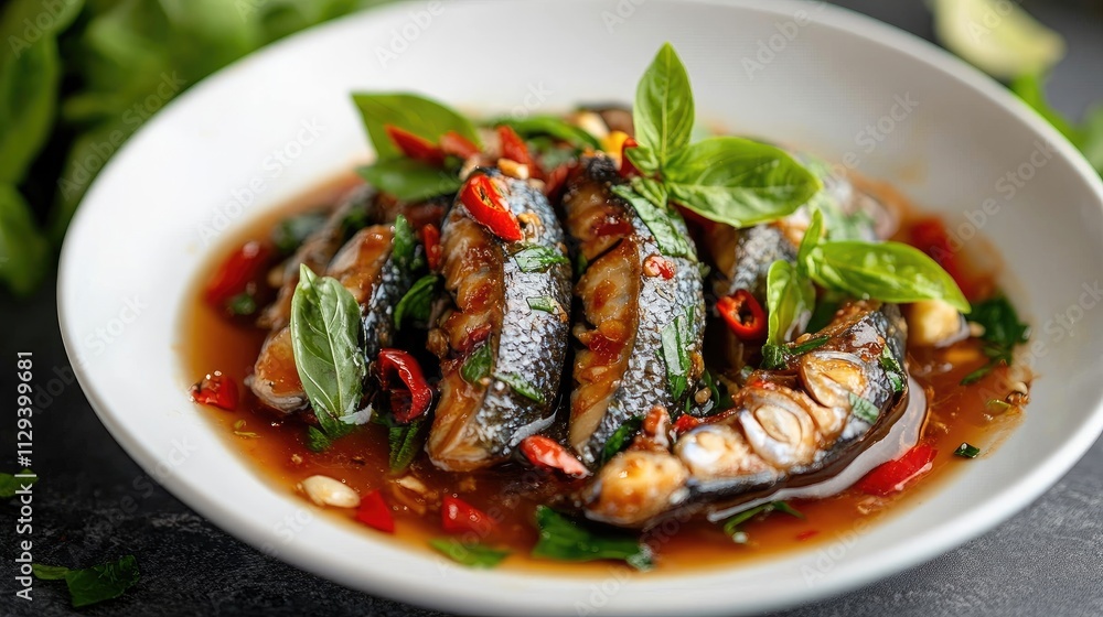 Stir Fry Thai Basil with Sardines in Sauce Fresh Ingredients Aromatic Dish Perfect for Quick Meal Thai Cuisine Flavorful Presentation Stir Fry Thai Basil with Sardines in Sauce Fresh Ingredients Aromatic Dish Perfect for Quick Meal Thai Cuisine Flavorful Presentation