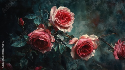 Wallpaper Mural Elegant still life of vibrant roses against a dark background showcasing their beauty and intricate details in a classic artistic style Torontodigital.ca