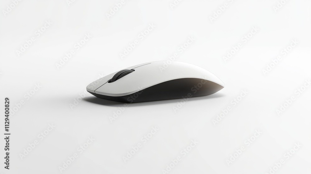 Sleek ergonomic white computer mouse on a minimalist white background showcasing modern tech design and functionality Sleek ergonomic white computer mouse on a minimalist white background showcasing modern tech design and functionality