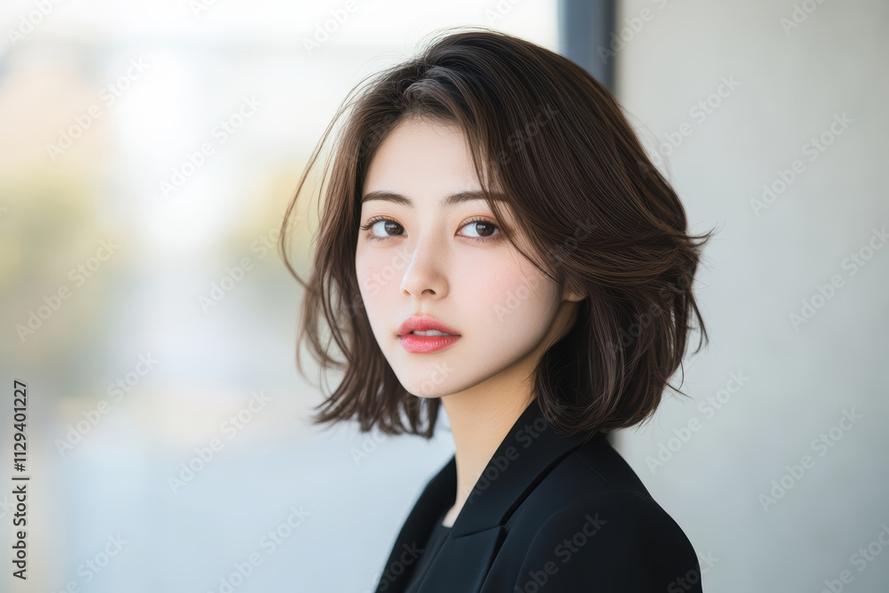Fototapeta premium 自然光の中で微笑む若い女性のポートレート