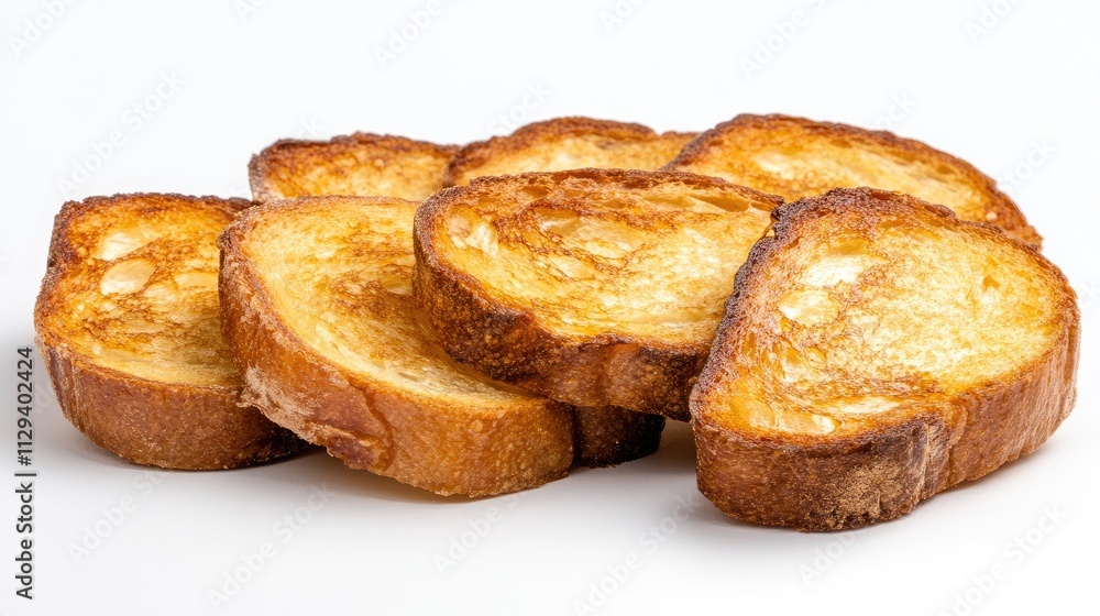 Sliced golden brown toast arranged on a clean white background ideal for culinary or breakfast related visuals Sliced golden brown toast arranged on a clean white background ideal for culinary or breakfast related visuals