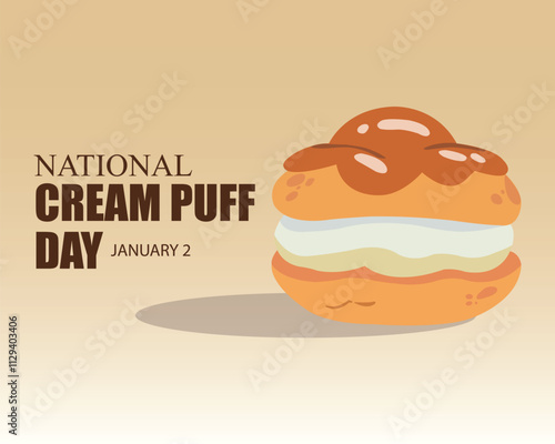 National Cream Puff Day. January 2. Holiday concept. Template for sunburst background, banner, card, poster. Vector illustration.
