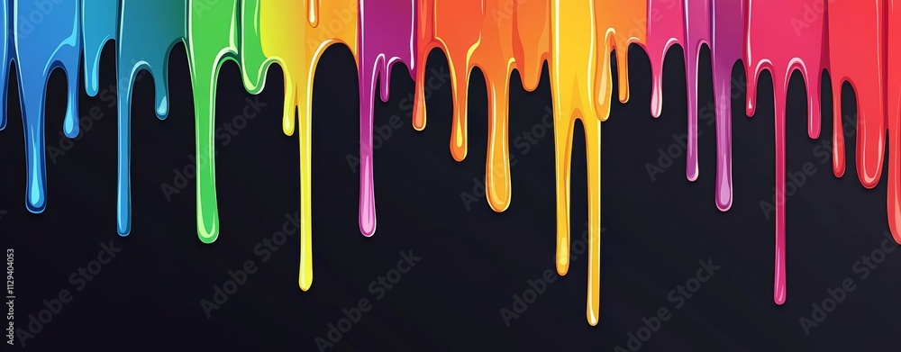 Lively paint splashes and ink spatters. Vibrant spray and splash effects of colored ink. Spray paint features on a dark background. A set of multicolored ink drips and spots, isolated.