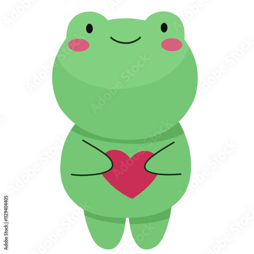 Cute frog with a heart, flat style character.