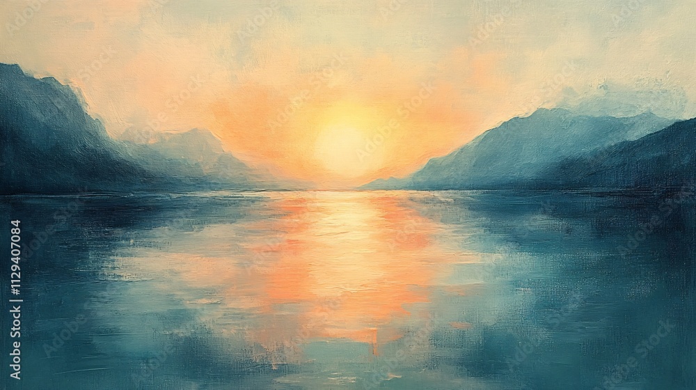 A serene landscape featuring a tranquil river reflecting a vibrant sunset surrounded by gentle hills and fog. A serene landscape featuring a tranquil river reflecting a vibrant sunset surrounded by gentle hills and fog.