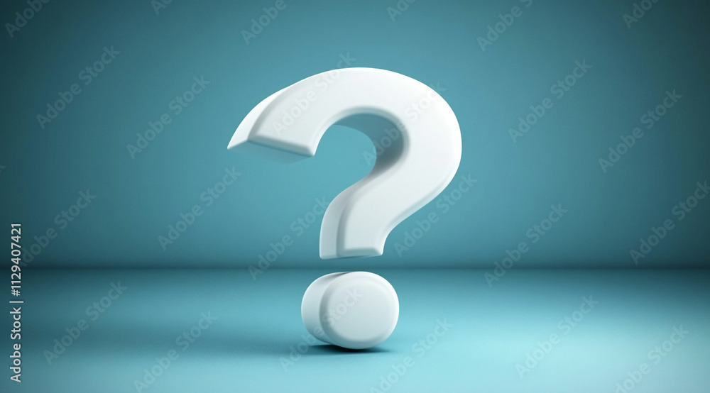 Creative 3D question mark against a soft blue backdrop with simple lighting and shadows Creative 3D question mark against a soft blue backdrop with simple lighting and shadows