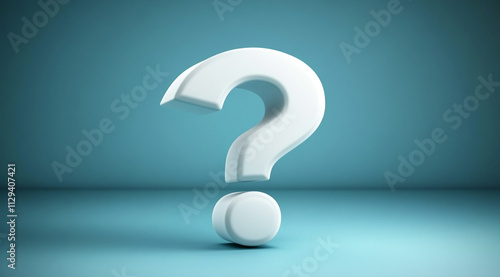 Creative 3D question mark against a soft blue backdrop with simple lighting and shadows