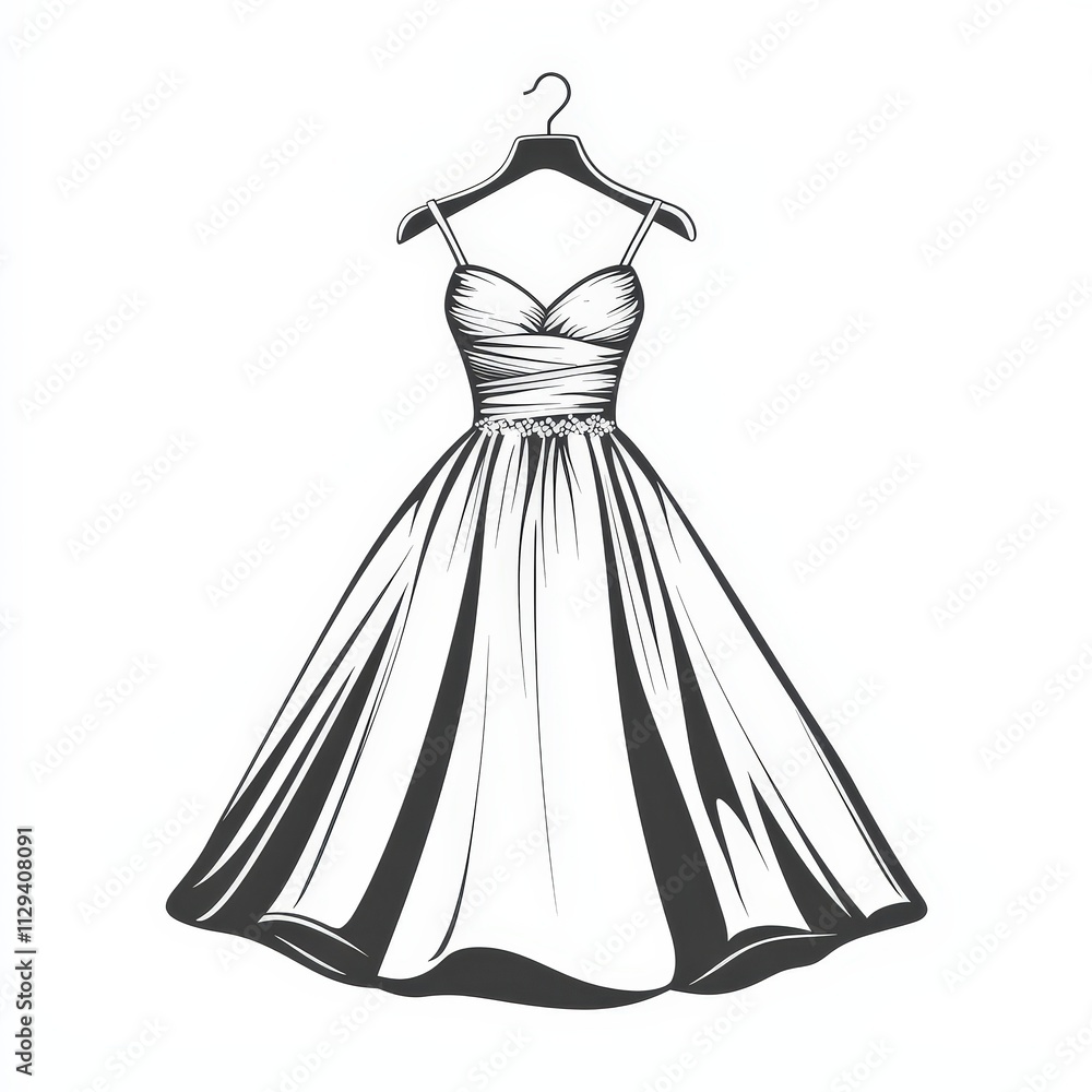 Wedding dress on hanger icon, clothing shop line logo, isolated on white background Wedding dress on hanger icon, clothing shop line logo, isolated on white background