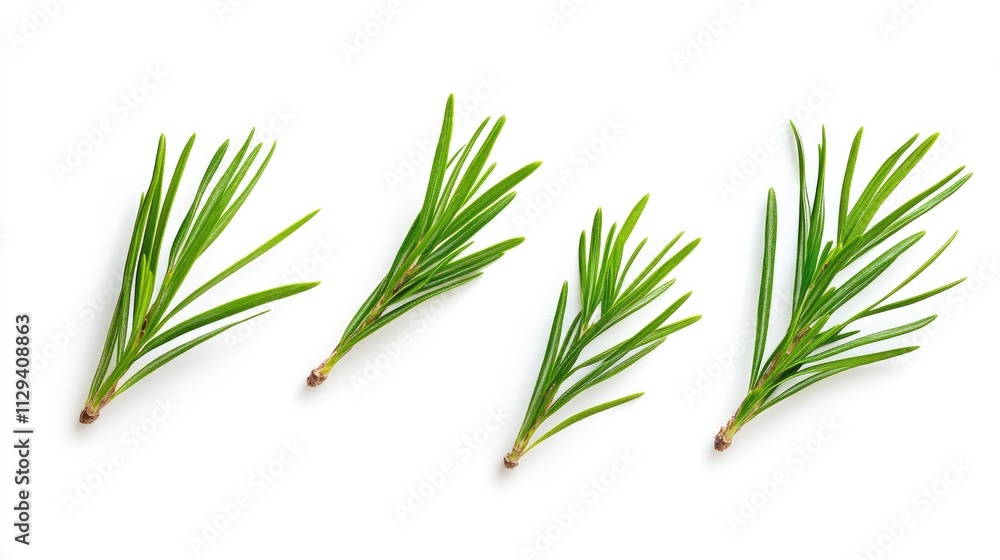 Obraz premium Pine needles isolated on white background showcasing the texture and detail of conifer leaves for botanical and natural designs