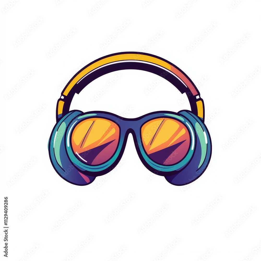 Design of headphones and dj with glasses icon logo illustration isolated on white background Design of headphones and dj with glasses icon logo illustration isolated on white background