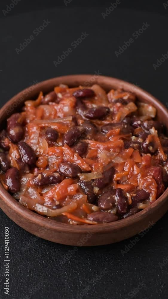 Vegan or vegetarian stew with red beans, onions and carrots or lobio with salt, spices and herbs Vegan or vegetarian stew with red beans, onions and carrots or lobio with salt, spices and herbs