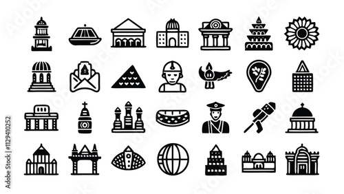 Cultural & Historical Icons editable stroke outline  set of different types small icons isolated on white background flat vector illustration