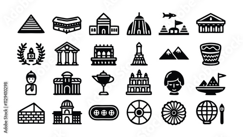 Cultural & Historical Icons editable stroke outline  set of different types small icons isolated on white background flat vector illustration