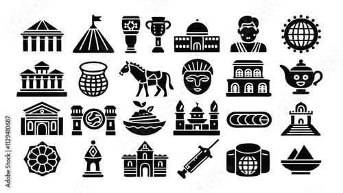 Cultural & Historical Icons editable stroke outline  set of different types small icons isolated on white background flat vector illustration