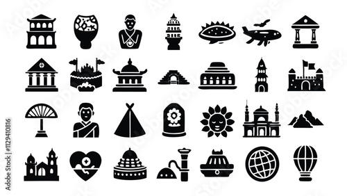 Cultural & Historical Icons editable stroke outline  set of different types small icons isolated on white background flat vector illustration