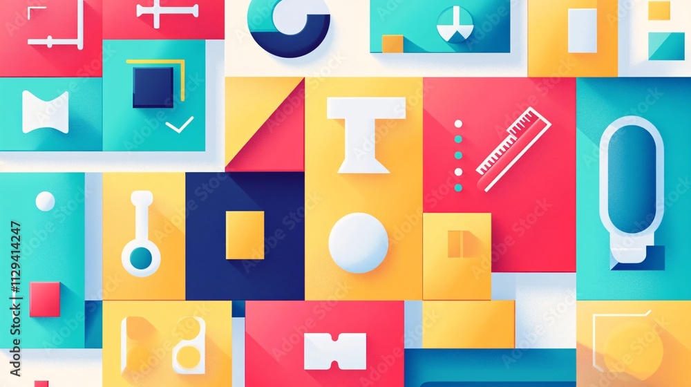 Abstract Geometric Pattern Background with Colorful Shapes and D Elements Abstract Geometric Pattern Background with Colorful Shapes and D Elements