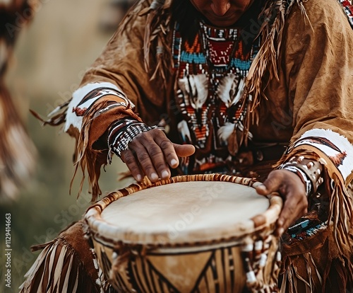 Traditional pow wow with Indigenous dancers in regalia