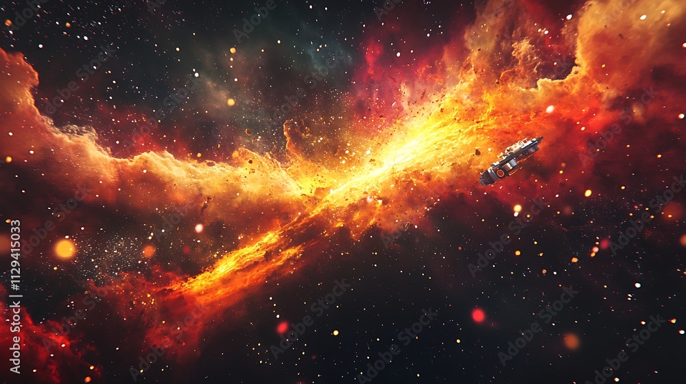 Fototapeta premium AI guiding a spacecraft through a cosmic storm using physics-based calculations