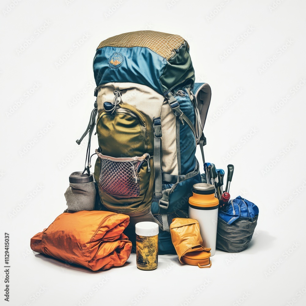 Hiking backpack with gear.